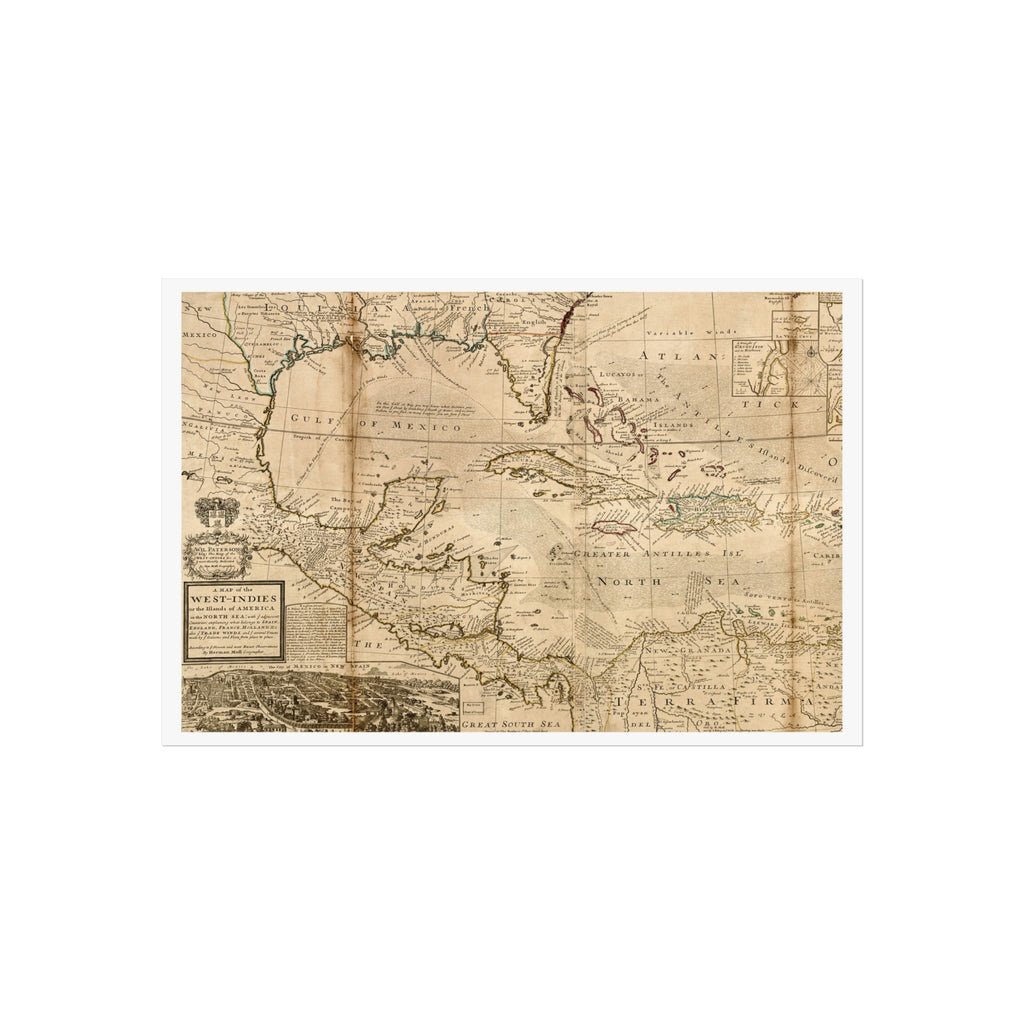 A Map of the West-Indies, Herman Moll, 1715 — Fine Art Giclée Print, White Border