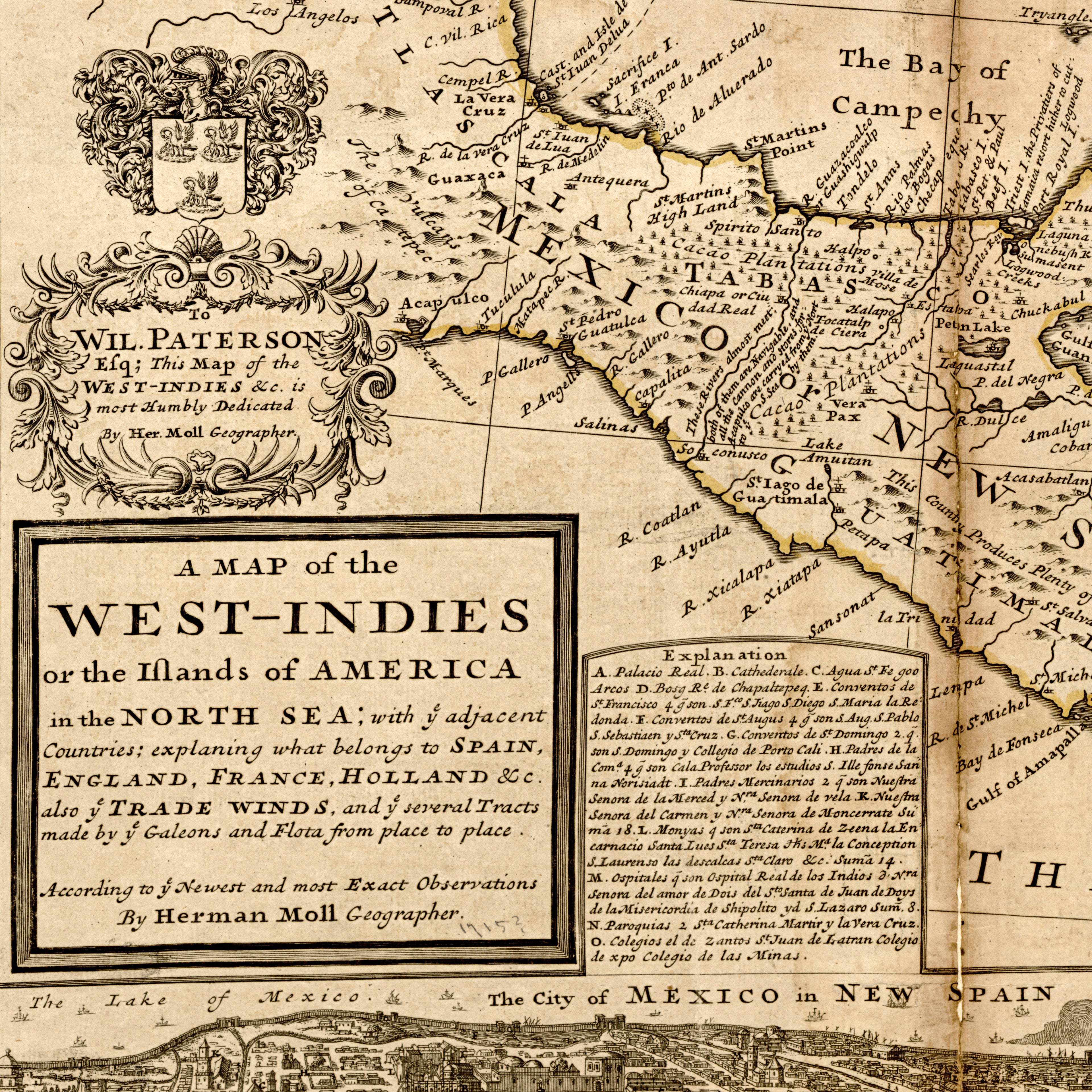 A Map of the West-Indies, Herman Moll, 1715 — Fine Art Giclée Print, Charcoal Border